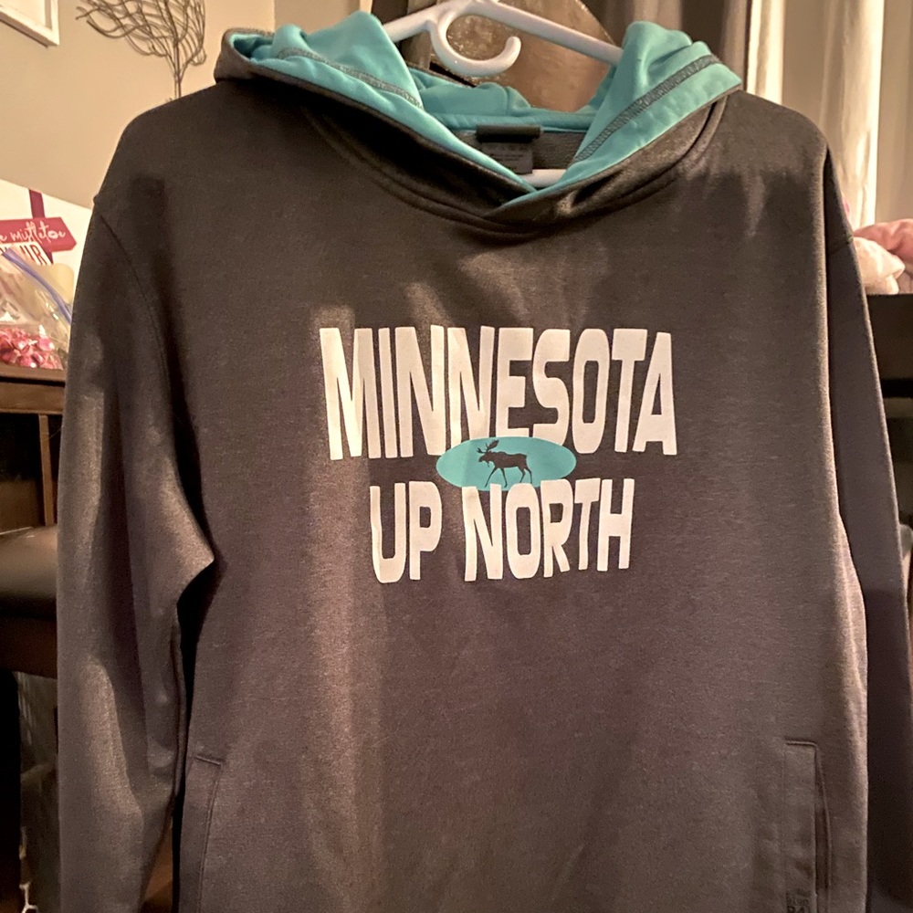 Minnesota hoodie/sweatshirt, size Large, darker grey and blue